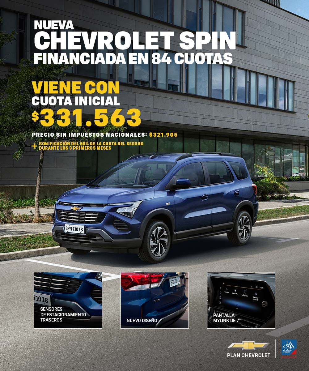 Nueva Chevrolet Spin financiada en 84 cuotas