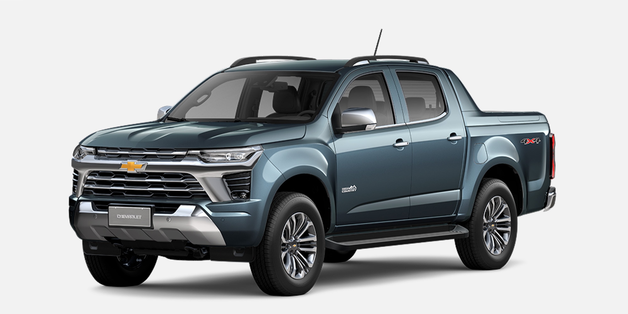 Chevrolet S10 color azul vista frontal en fondo blanco